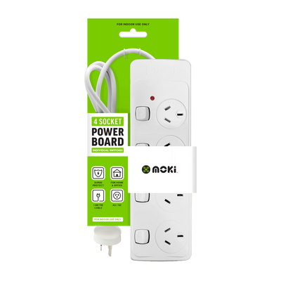 Moki Powerboard - 4 Socket + Individual Switches